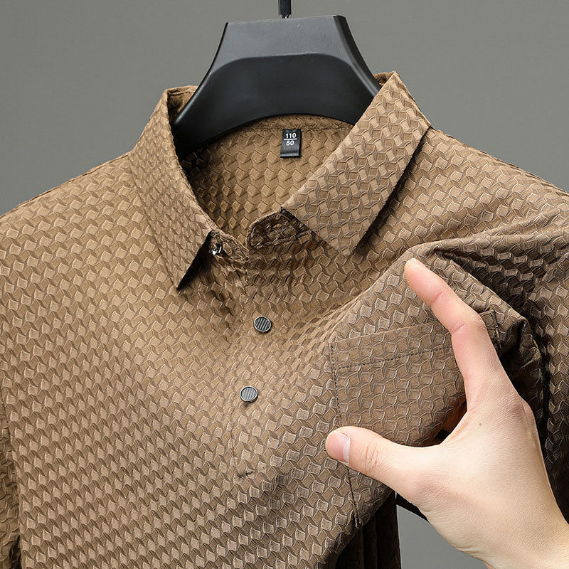 🔥 Chemise homme à manches courtes texturée 🌬️ Confortable et respirante, texture élégante, parfaite pour un usage professionnel et décontracté !