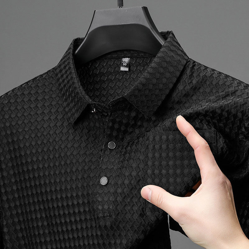 🔥 Chemise homme à manches courtes texturée 🌬️ Confortable et respirante, texture élégante, parfaite pour un usage professionnel et décontracté !