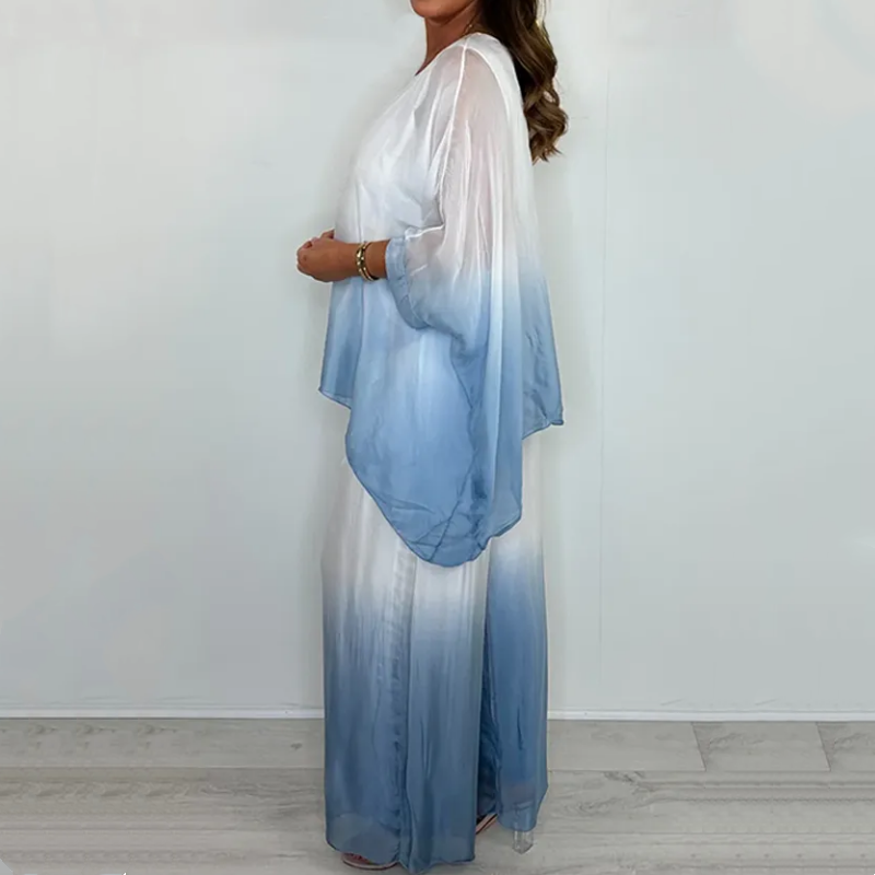 🔥Ensemble haut ample et pantalon fluide en maille mélangée Dip Dye
