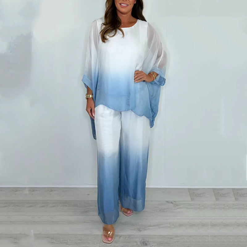 🔥Ensemble haut ample et pantalon fluide en maille mélangée Dip Dye