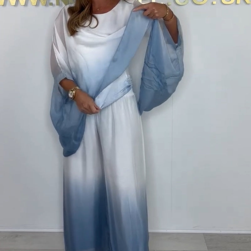 🔥Ensemble haut ample et pantalon fluide en maille mélangée Dip Dye