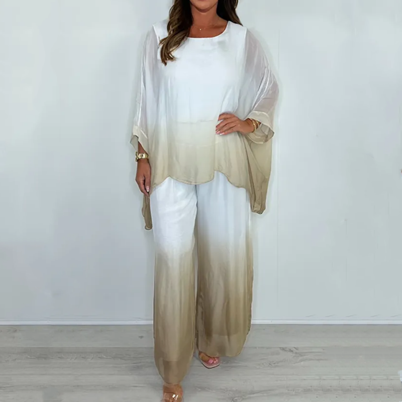 🔥Ensemble haut ample et pantalon fluide en maille mélangée Dip Dye