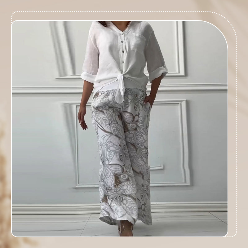 Ensemble deux pièces pour femme, cardigan ample et pantalon taille haute
