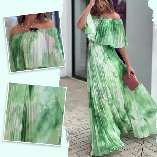 Robe plissée imprimée à épaules dénudées pour femme
