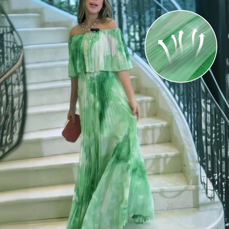 Robe plissée imprimée à épaules dénudées pour femme