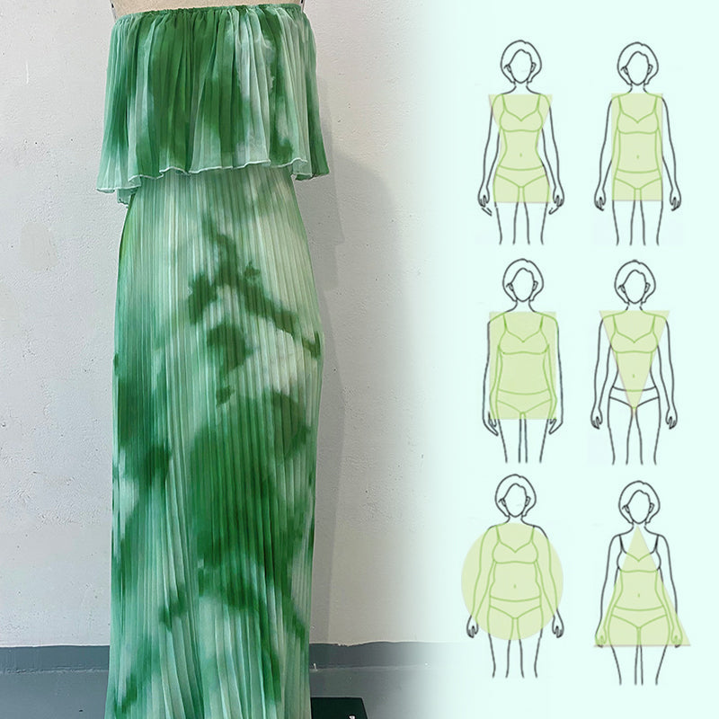 Robe plissée imprimée à épaules dénudées pour femme