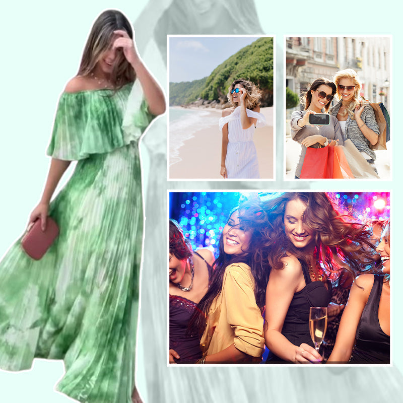 Robe plissée imprimée à épaules dénudées pour femme