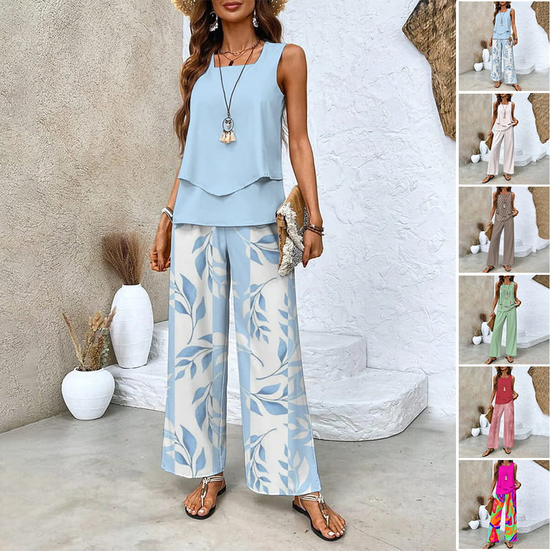 🔥Vente spéciale fête des mères -50 %🌺Tenue 2 pièces tendance pour femme, haut sans manches et pantalon