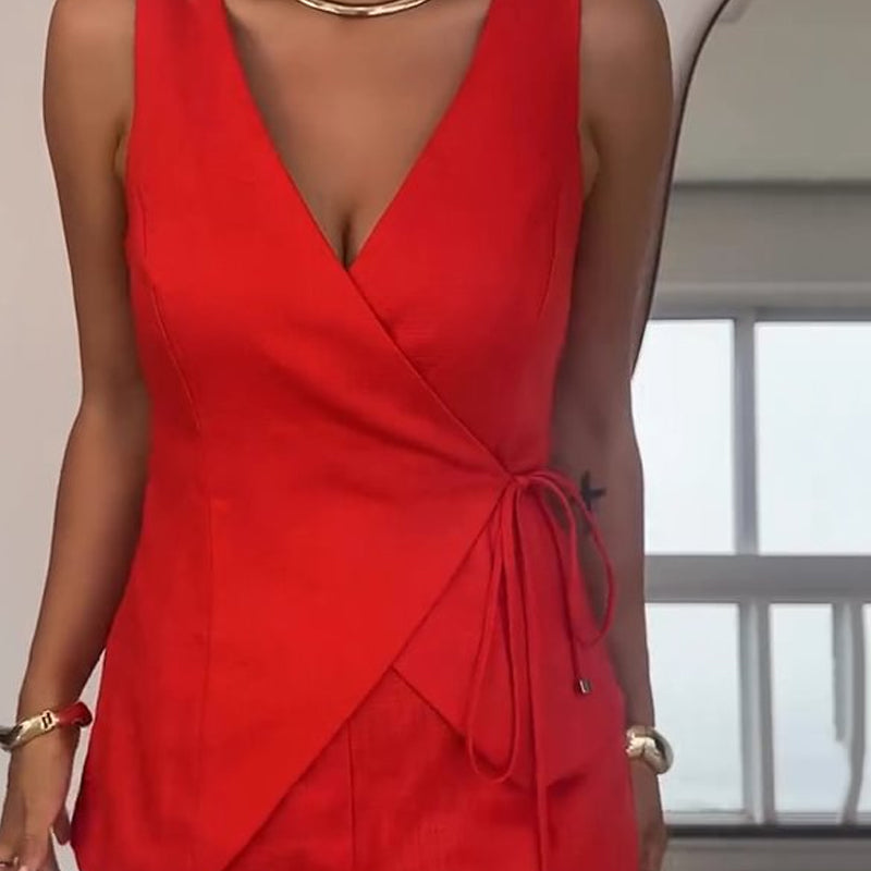 Ensemble 2 pièces : top à langer sans manches et short taille haute pour femmes