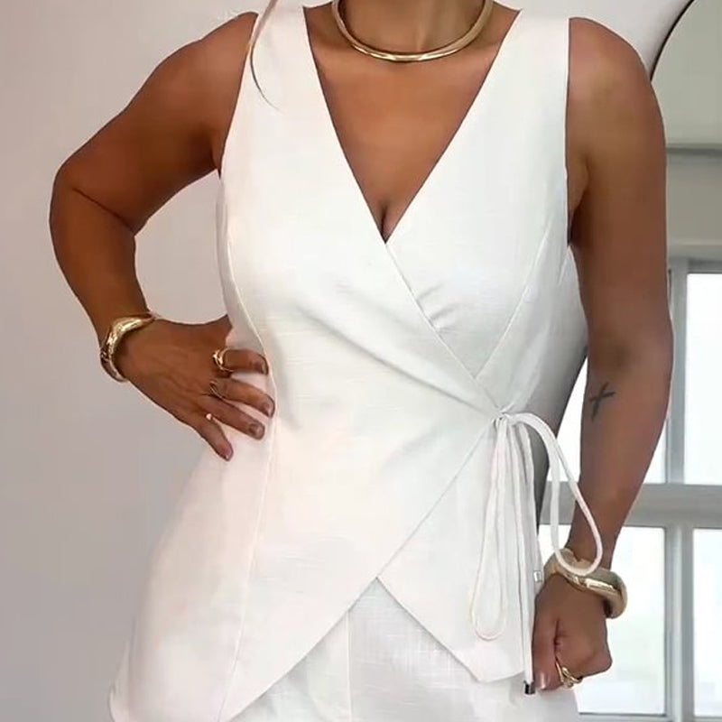 Ensemble 2 pièces : top à langer sans manches et short taille haute pour femmes