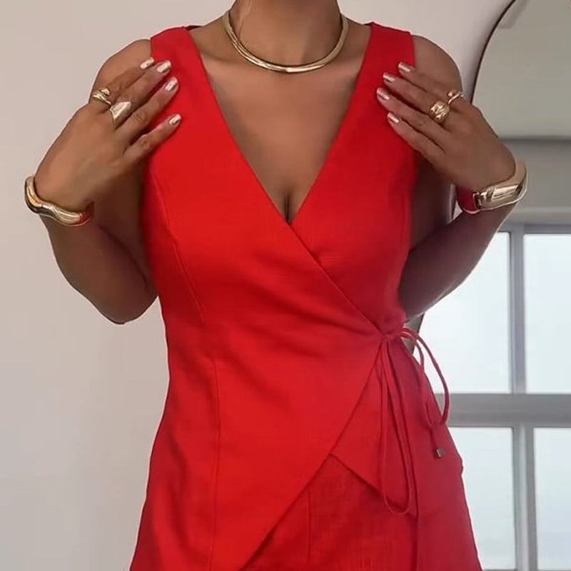 Ensemble 2 pièces : top à langer sans manches et short taille haute pour femmes
