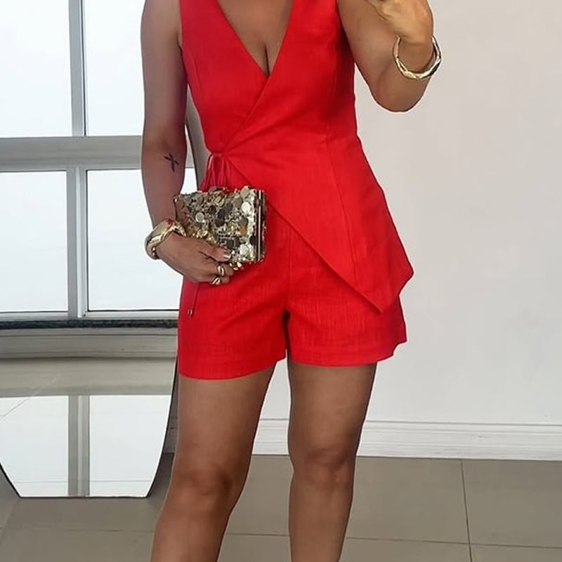 Ensemble 2 pièces : top à langer sans manches et short taille haute pour femmes