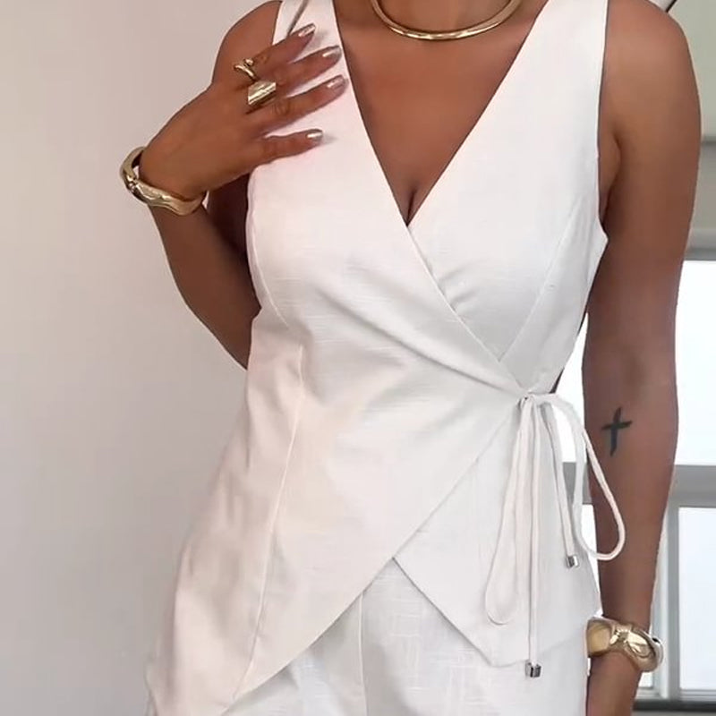 Ensemble 2 pièces : top à langer sans manches et short taille haute pour femmes