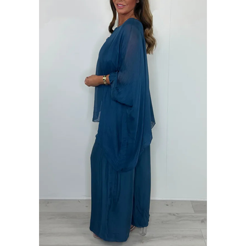 ⏰50% de réduction pour une durée limitée✨  Ensemble élégant et décontracté composé d'un haut en mousseline et d'un pantalon à jambes larges