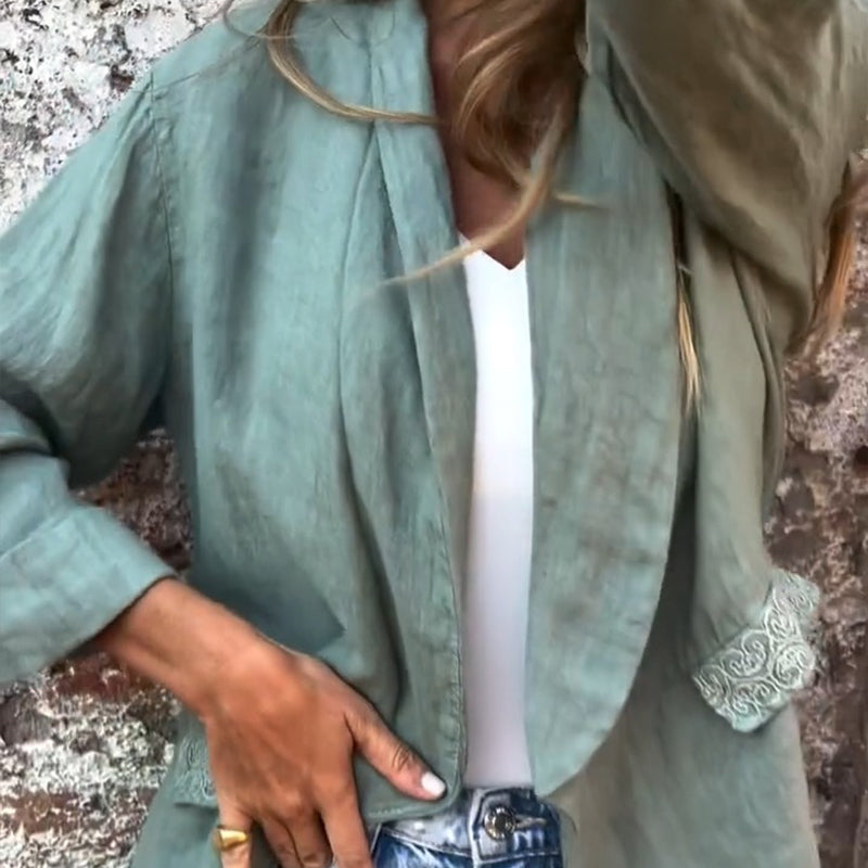 ⏳Réduction limitée de 50%🎁Blazer à ouverture frontale en coton et lin pour femmes