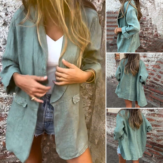⏳Réduction limitée de 50%🎁Blazer à ouverture frontale en coton et lin pour femmes