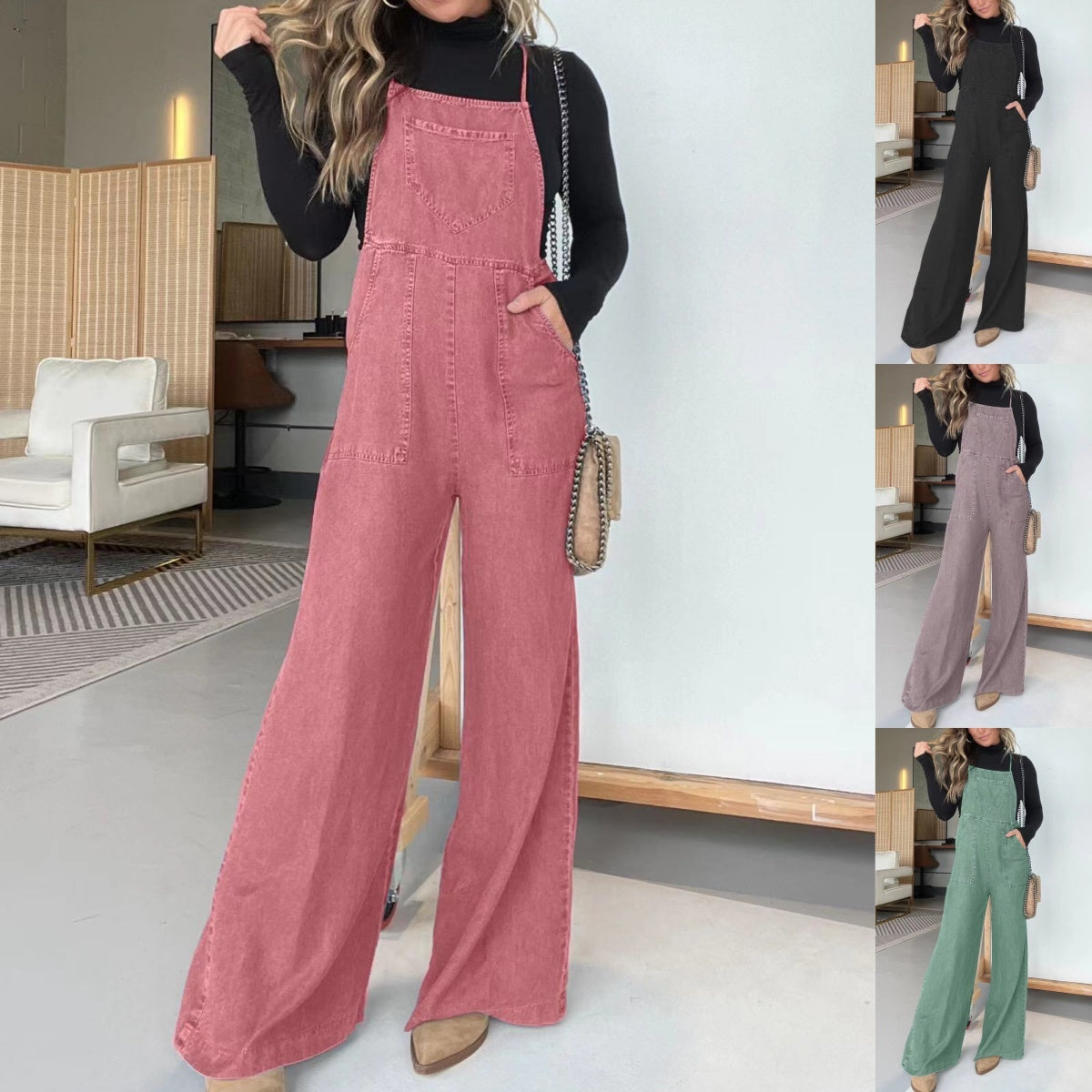 🔥Soldes d'été 50 %✨⛱️Combinaison décontractée sans manches à jambe large en denim pour femmes