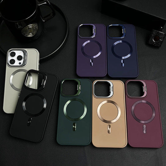 Objectif de luxe Cas de support métallique magnétique pour iPhone(Film d'objectif gratuit）