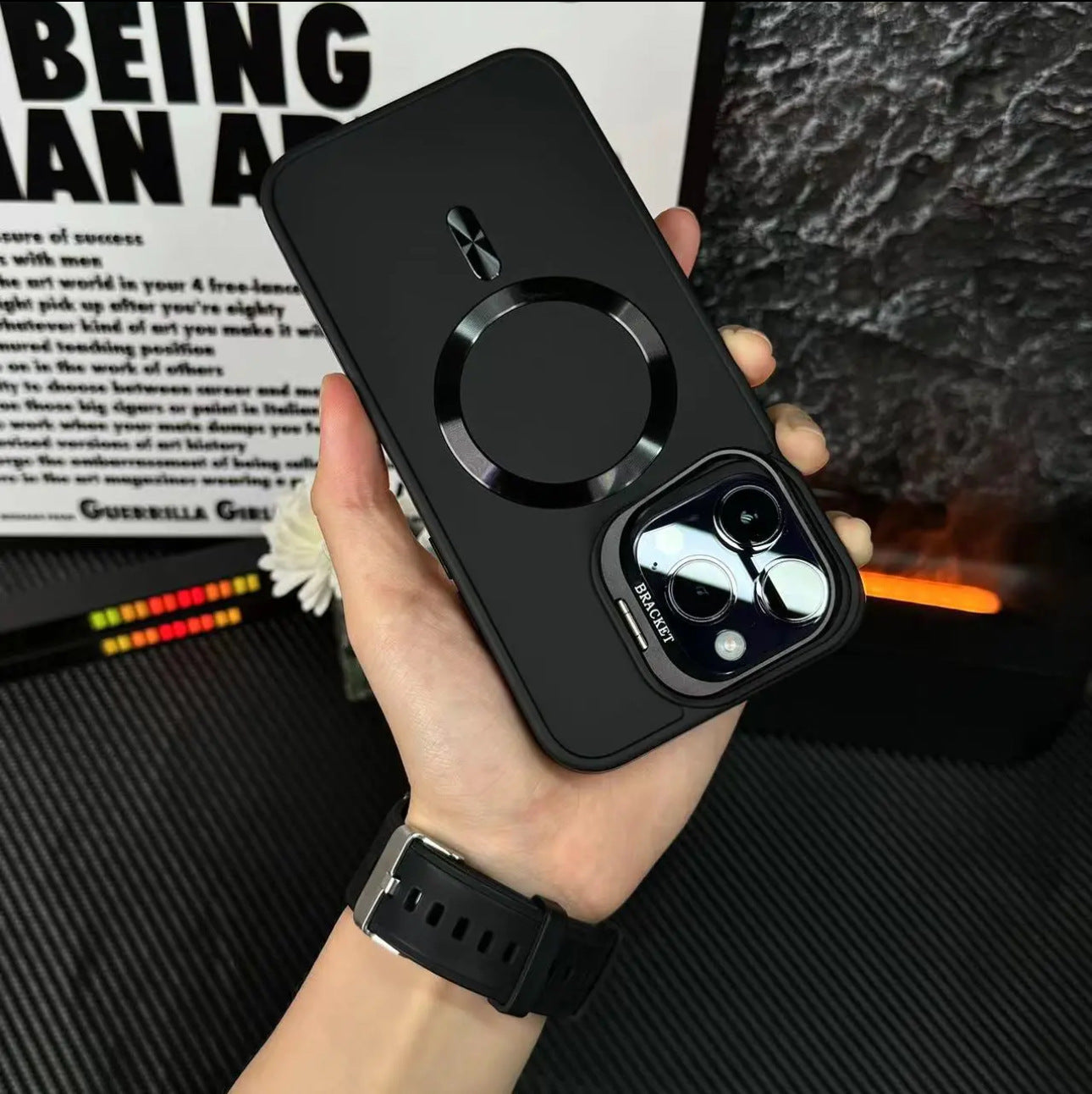 Objectif de luxe Cas de support métallique magnétique pour iPhone(Film d'objectif gratuit）