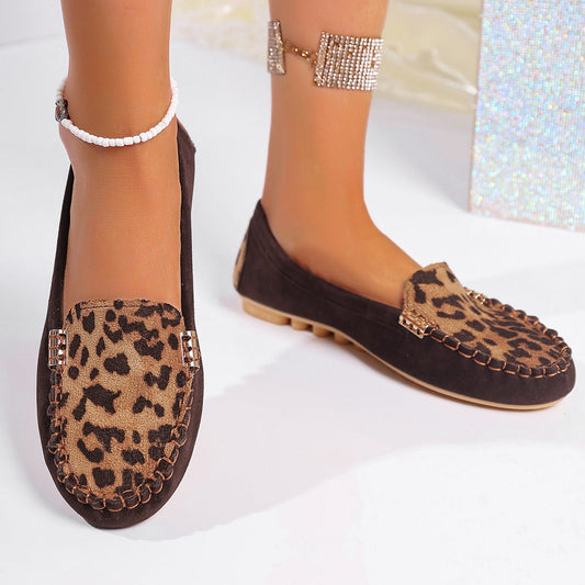 🌷50% de réduction🍃Mocassins patchwork à imprimé léopard pour femmes
