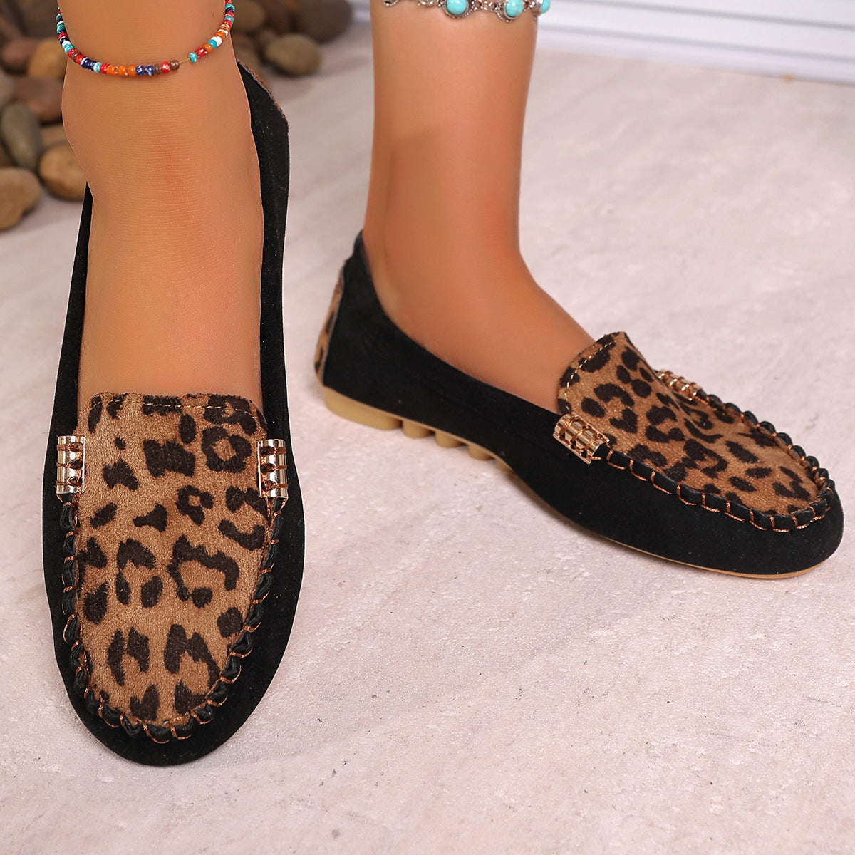 🌷50% de réduction🍃Mocassins patchwork à imprimé léopard pour femmes