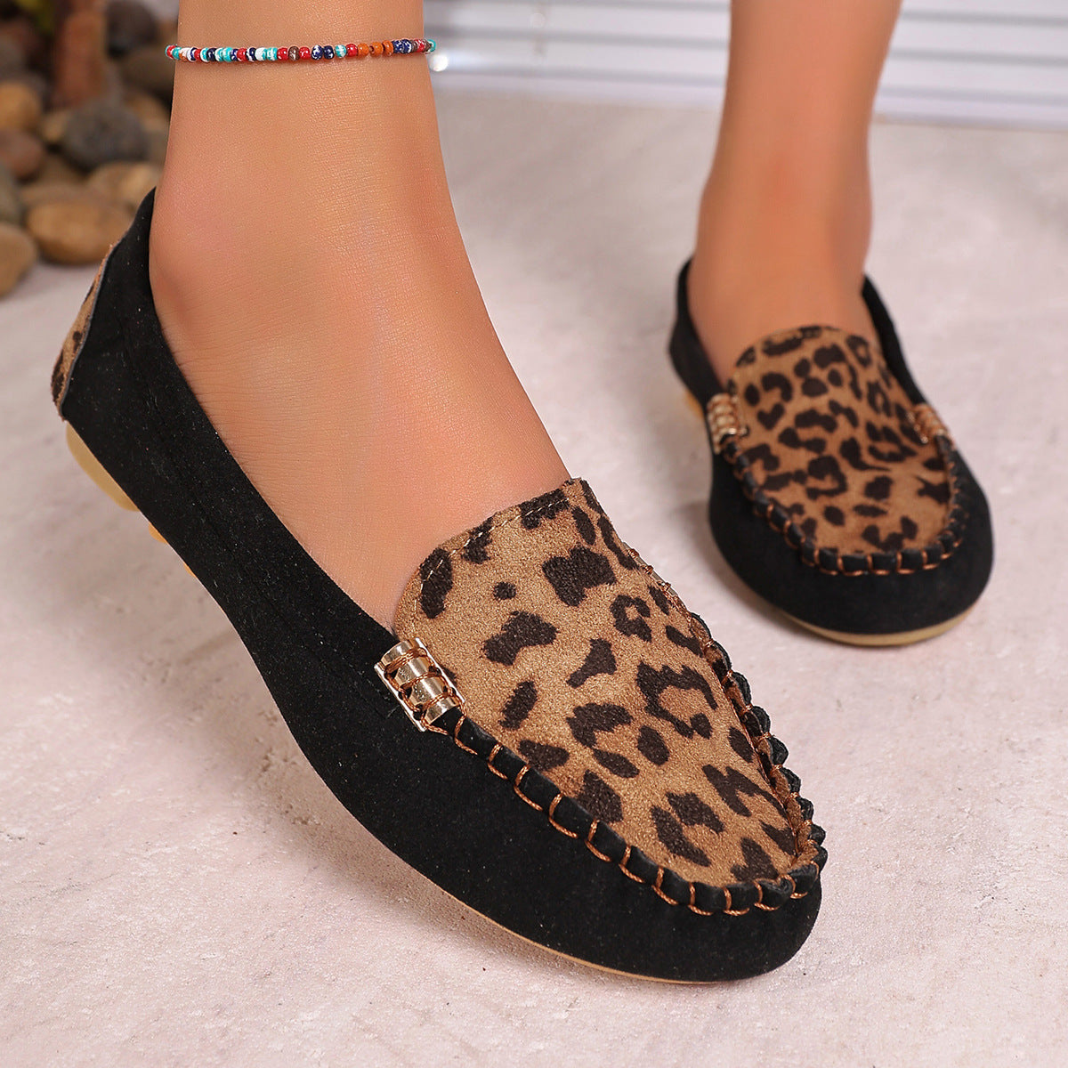 🌷50% de réduction🍃Mocassins patchwork à imprimé léopard pour femmes