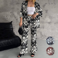 Ensemble deux pièces composé d'un cardigan imprimé à manches mi-longues et d'un pantalon tendance à jambes larges