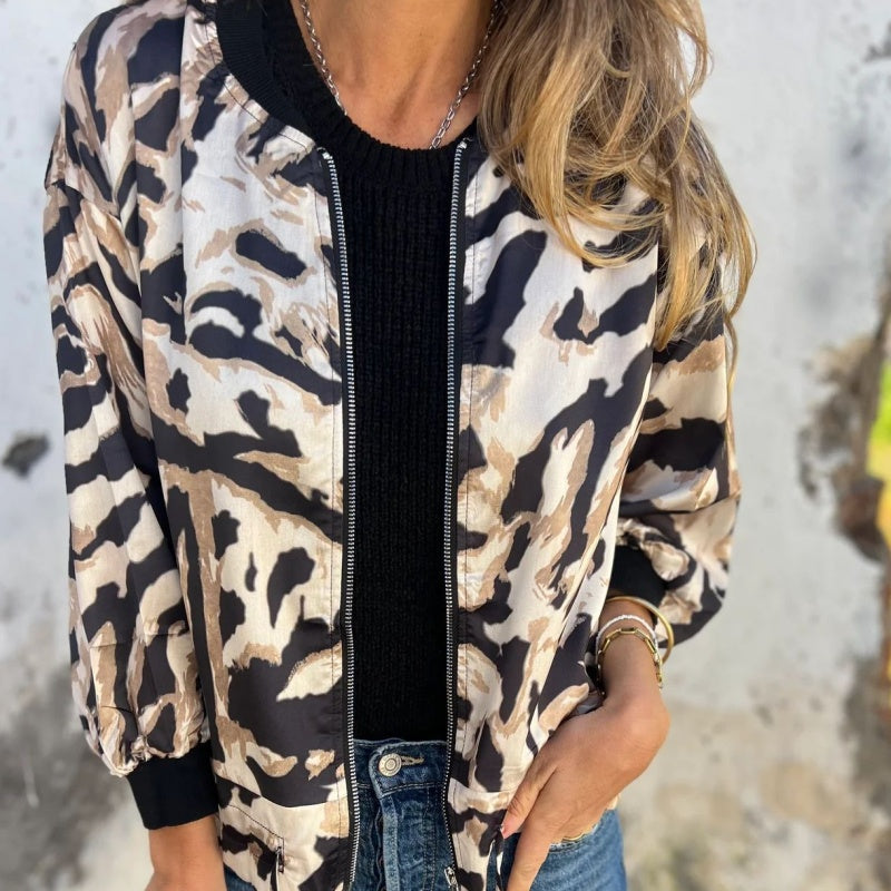 ⏳Réduction à durée limitée de 50 %💥Veste bomber zippée à imprimé zèbre pour femme en automne