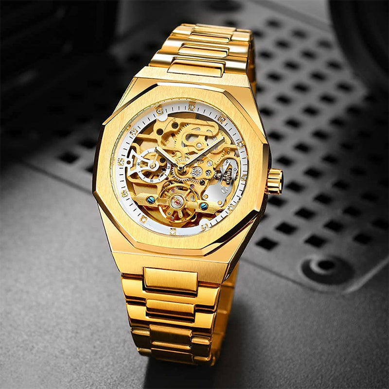 Montre mécanique de luxe squelette pour hommes