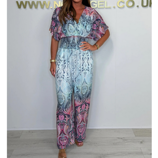 🌷Vente chaude d’été-50 % de réduction🩵Combinaison large à imprimé bohème