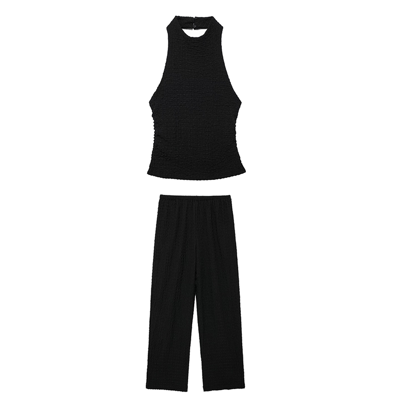 ⏳Temps limité 50% de réduction💥Lot de 2 femmes avec haut dos-nu sexy et taille élastique Pantalon décontracté à jambes larges