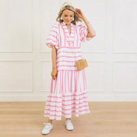 👗Robe d'été à rayures, manches courtes, décontractée et ample, pour femmes