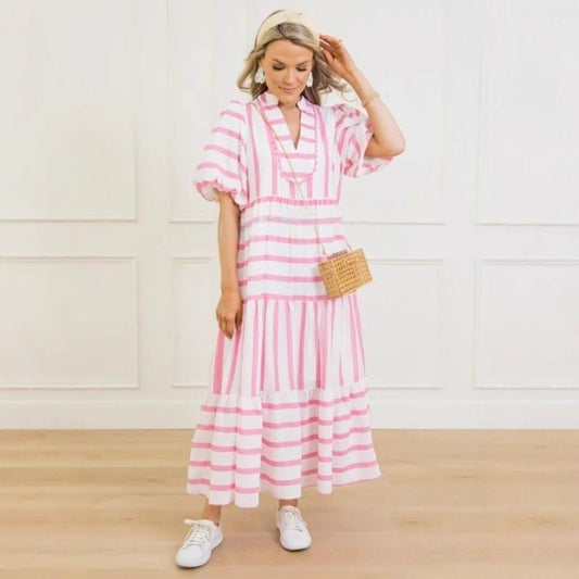 👗Robe d'été à rayures, manches courtes, décontractée et ample, pour femmes