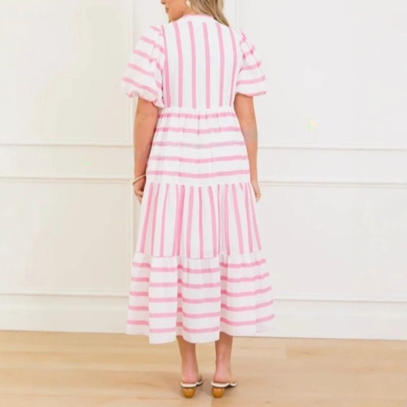 👗Robe d'été à rayures, manches courtes, décontractée et ample, pour femmes