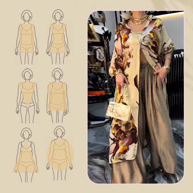 Ensemble deux pièces imprimé stylisé - Top long et pantalon large