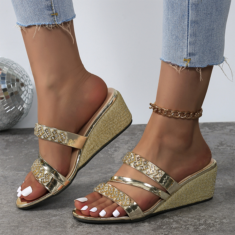🌴Promotions d'été🌴Sandales à semelles compensées ornées de cristaux