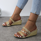 🌴Promotions d'été🌴Sandales à semelles compensées ornées de cristaux
