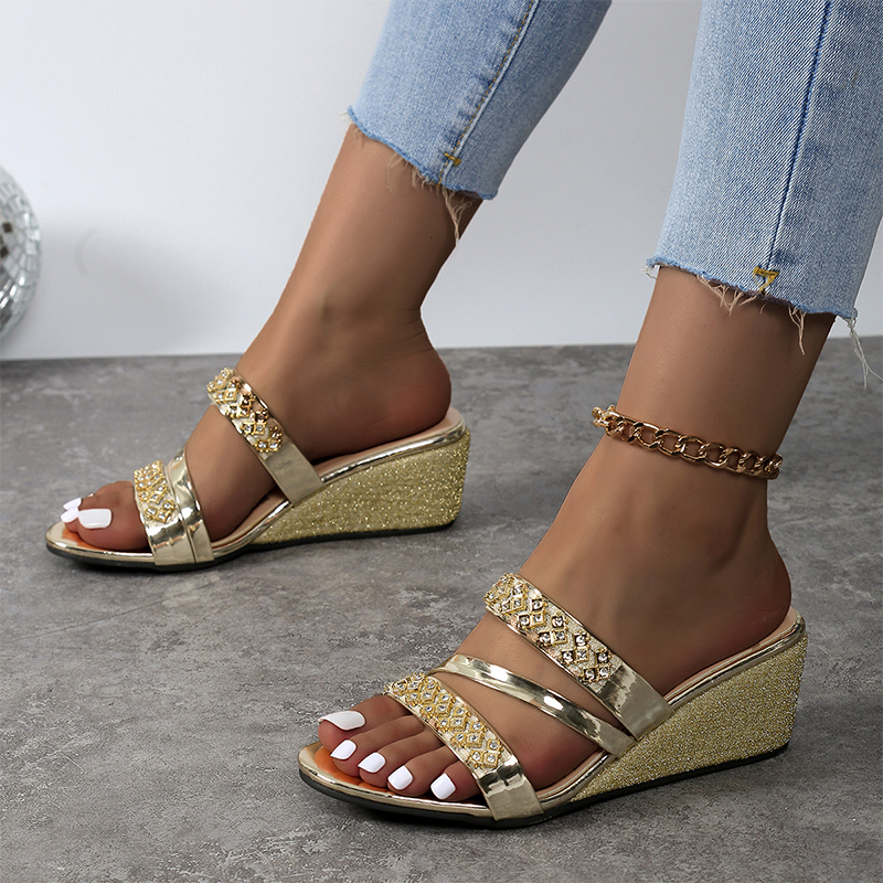🌴Promotions d'été🌴Sandales à semelles compensées ornées de cristaux