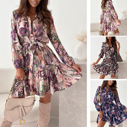 🌴Spécial étés🌴Robe chemise froncée à la taille avec motif floral