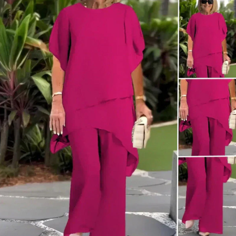 Ensemble de mode irrégulier élégant et ample en chiffon de couleur unie pour femmes