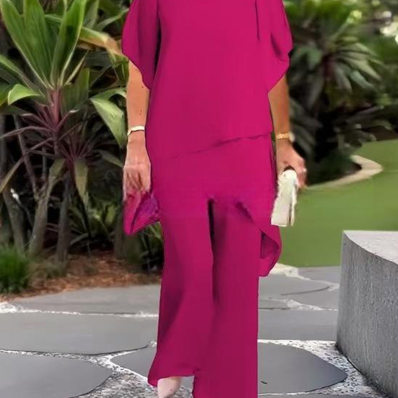 Ensemble de mode irrégulier élégant et ample en chiffon de couleur unie pour femmes