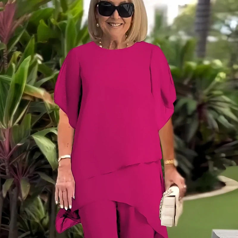Ensemble de mode irrégulier élégant et ample en chiffon de couleur unie pour femmes