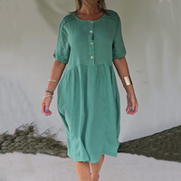 Robe chemise en coton et lin à manches courtes de style rétro