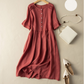 Robe chemise en coton et lin à manches courtes de style rétro
