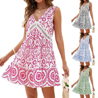 Élégante robe sans manches à encolure en V avec découpes imprimées florales pour femmes