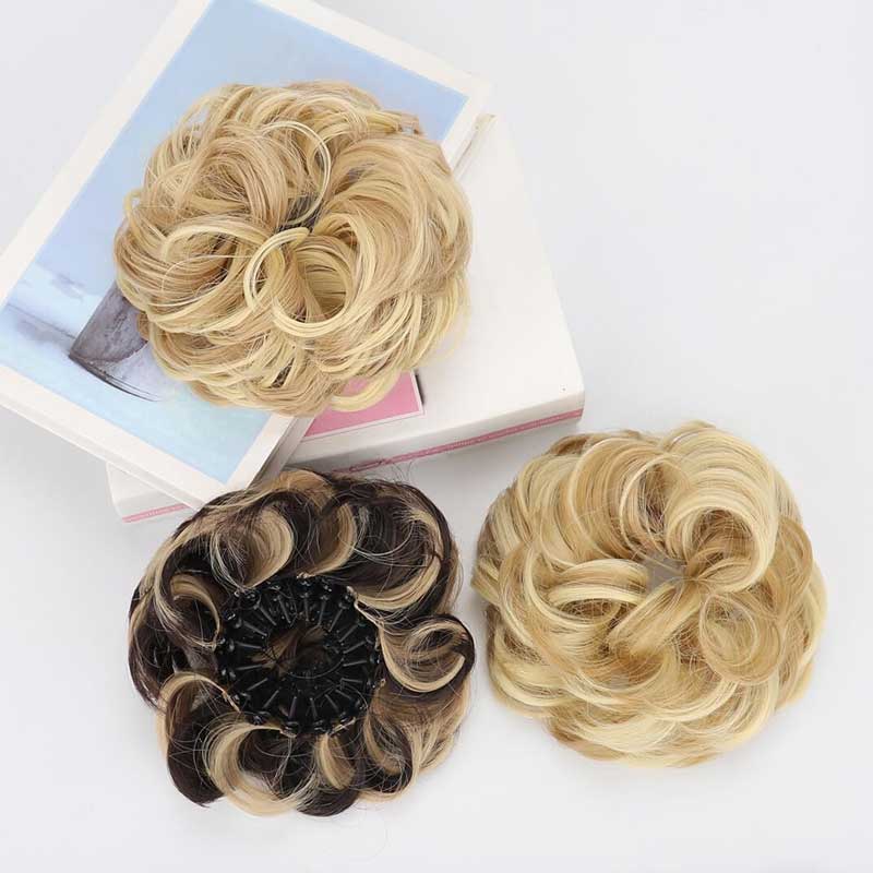 Perruque chignon synthétique volumineuse avec pince réglable