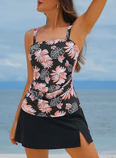 🩱Maillot de Bain Deux Pièces Tankini Vintage pour Femme avec Contrôle du Ventre