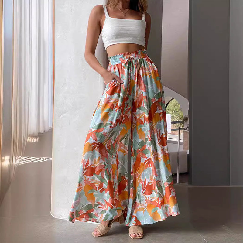 🌺Pantalon large imprimé bohème