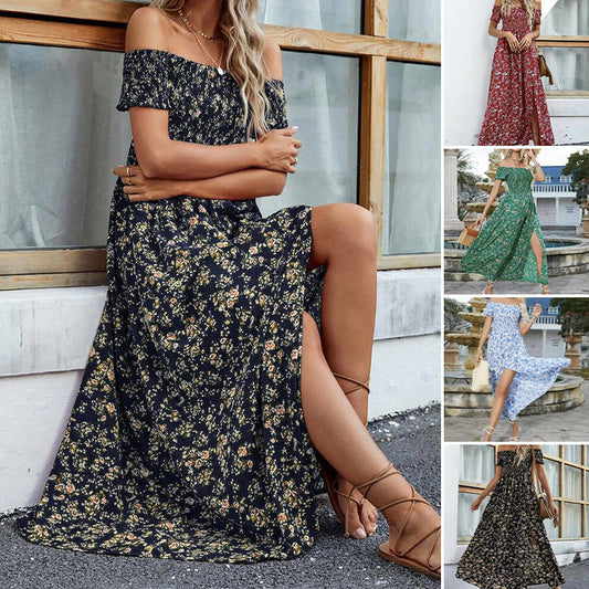 Élégante robe florale à épaules découvertes pour femmes