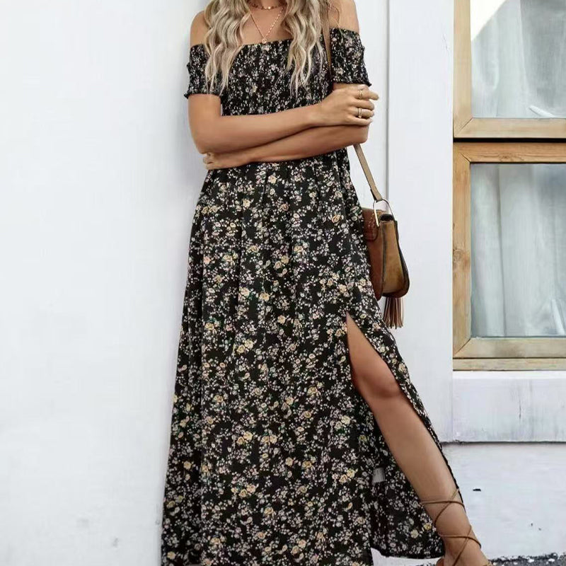 Élégante robe florale à épaules découvertes pour femmes